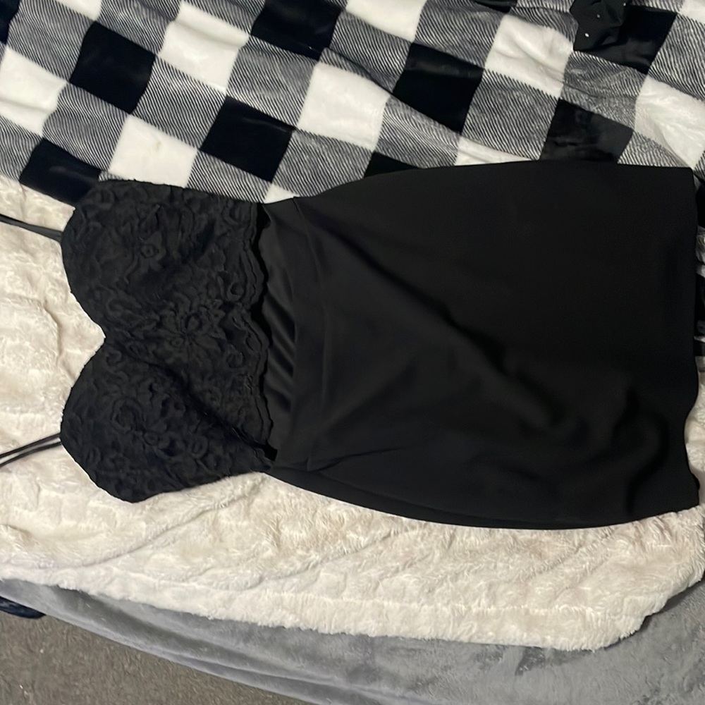 Black homecoming dress with slight slit in the front